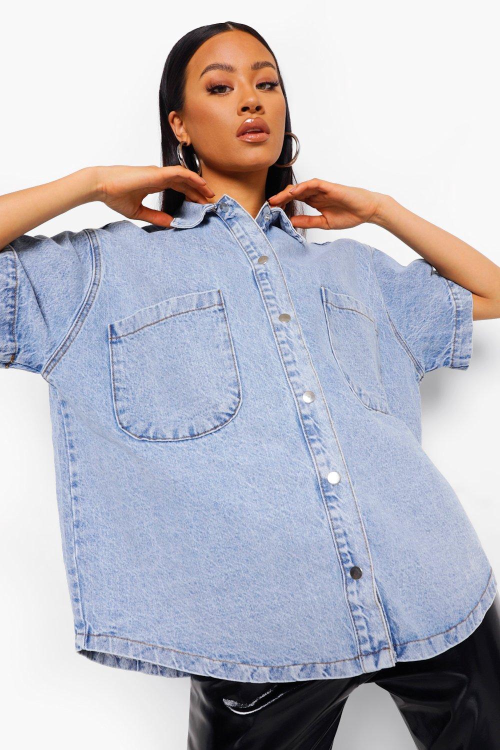 Chemise en jean oversize d lav e manches courtes